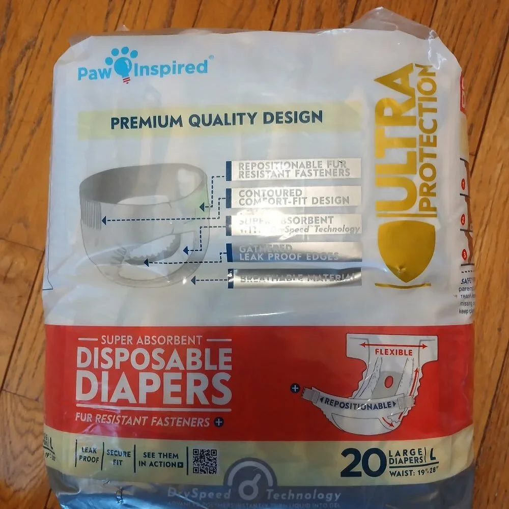 Paw Inspired Super Absorbent Doggie Disposable Diapers L